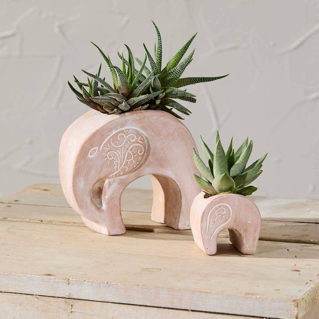 Elephant Family Terracotta Planters - Set of 2