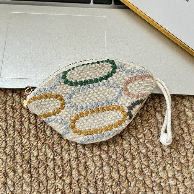 Embroidered Mini Coin Purse Wallet