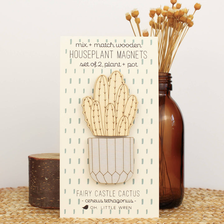 Fairy Castle Cactus Wood House Plant Magnets Plant Lover Gift