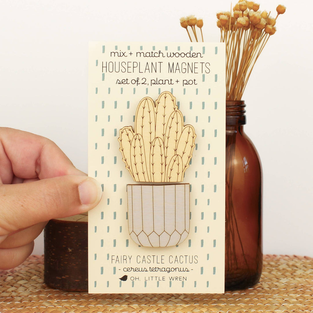 Fairy Castle Cactus Wood House Plant Magnets Plant Lover Gift