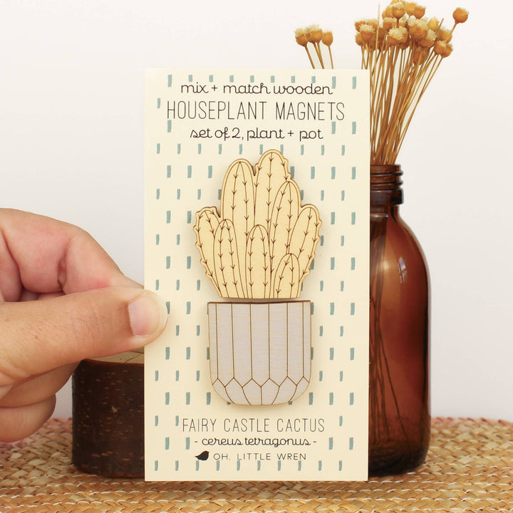 Fairy Castle Cactus Wood House Plant Magnets Plant Lover Gift