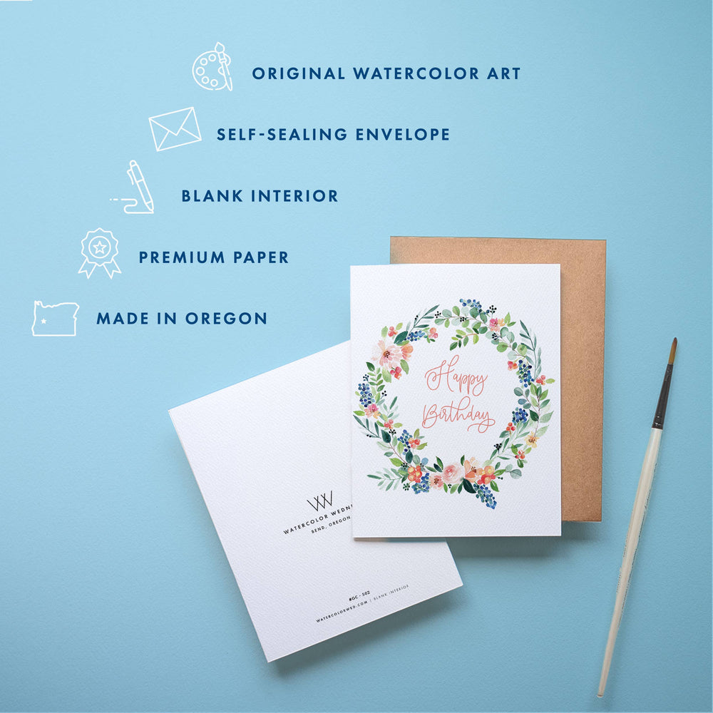 Floral Birthday Card | Watercolor Flower Wreath
