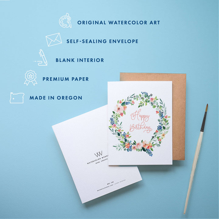 Floral Birthday Card | Watercolor Flower Wreath