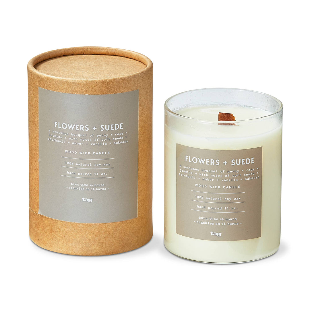 Flowers & Suede Fragrance Candle wood wick