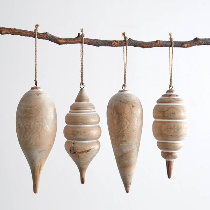 Four Carved Wood Ornaments holiday decor