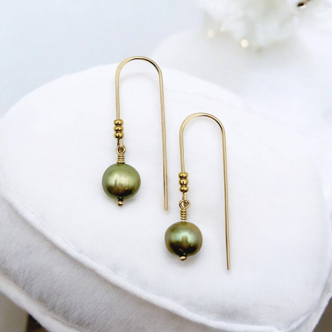 Gold & Lime Green Pearl Threader Earrings