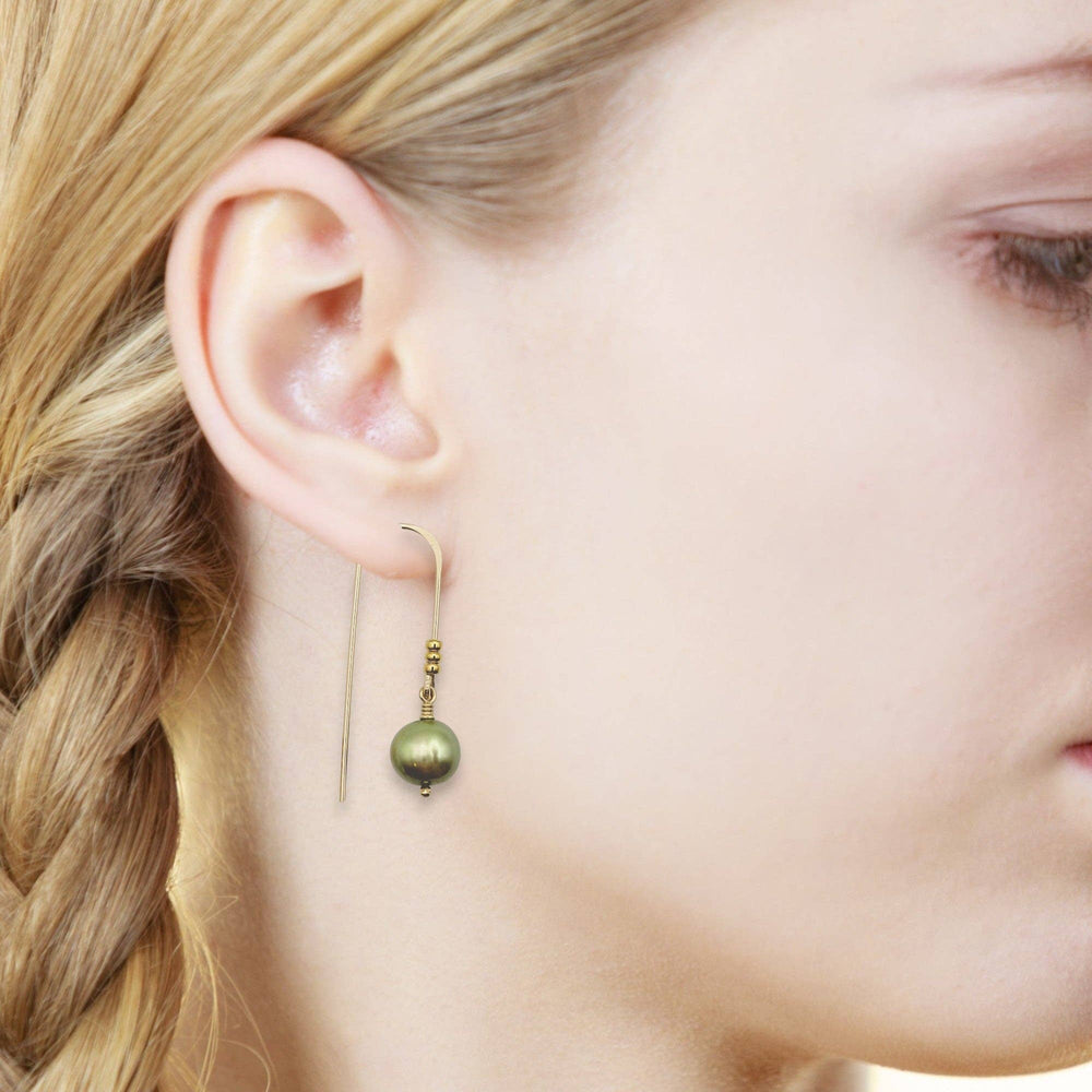 Gold & Lime Green Pearl Threader Earrings