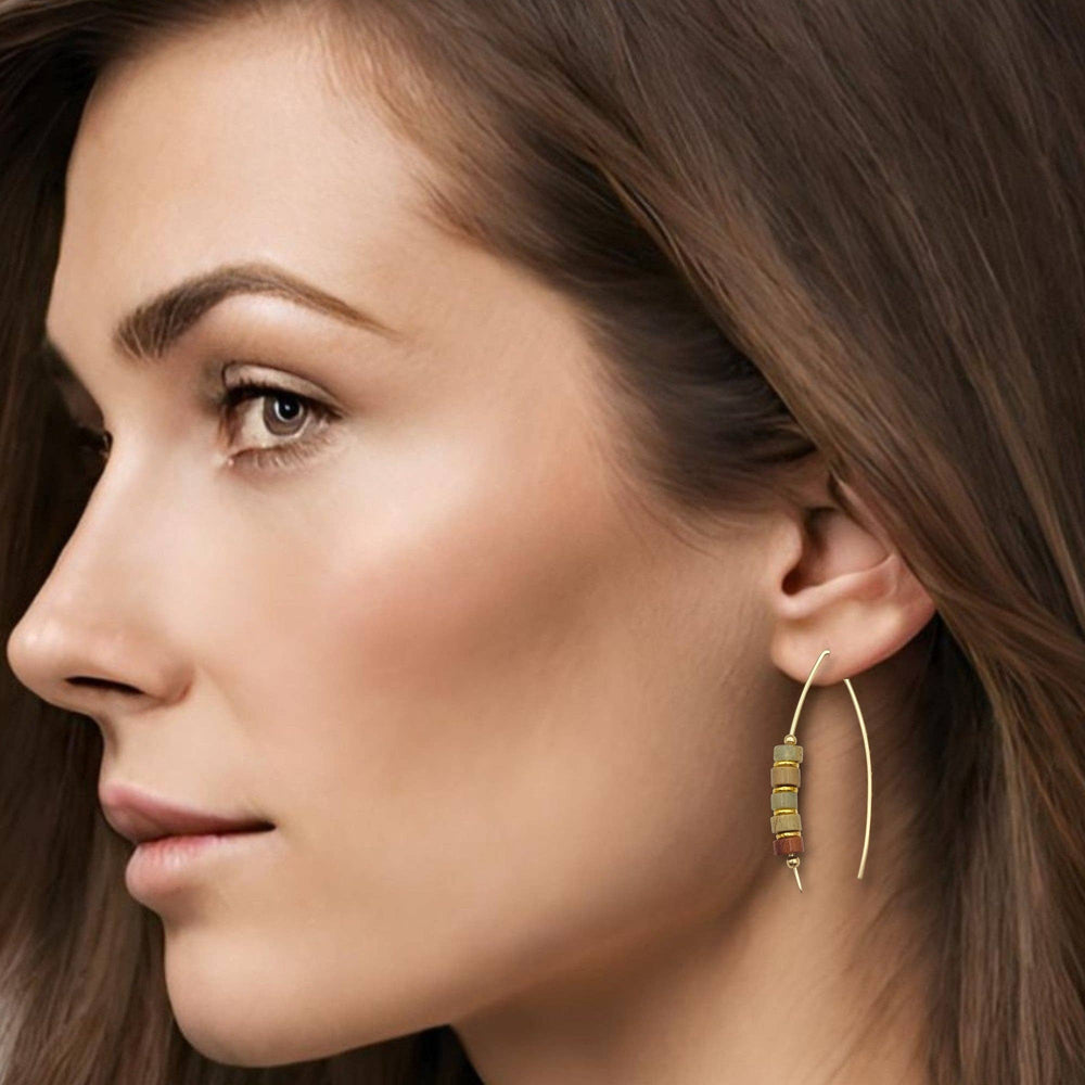 Gold Threader Earrings with Jasper