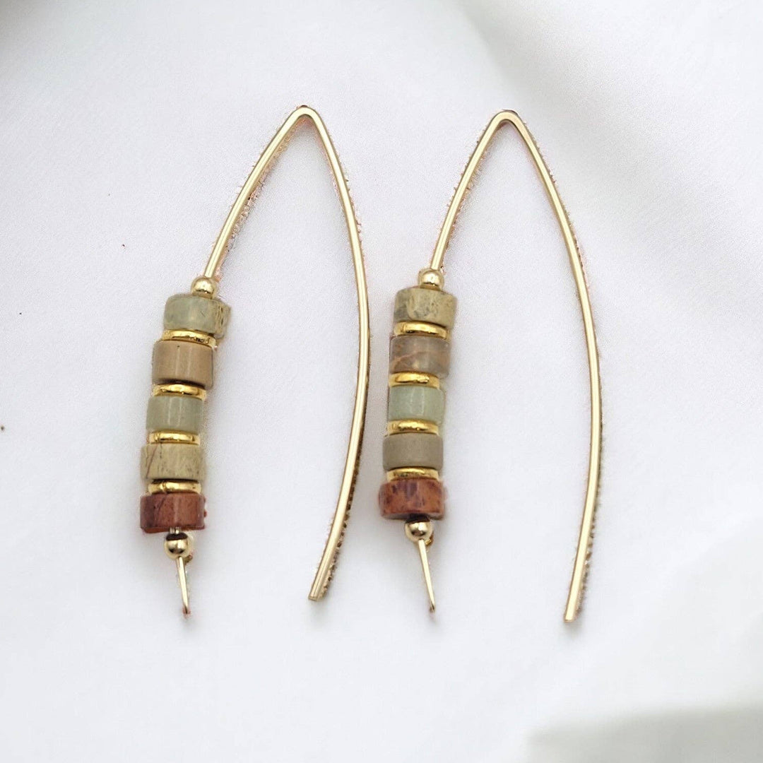 Gold Threader Earrings with Jasper
