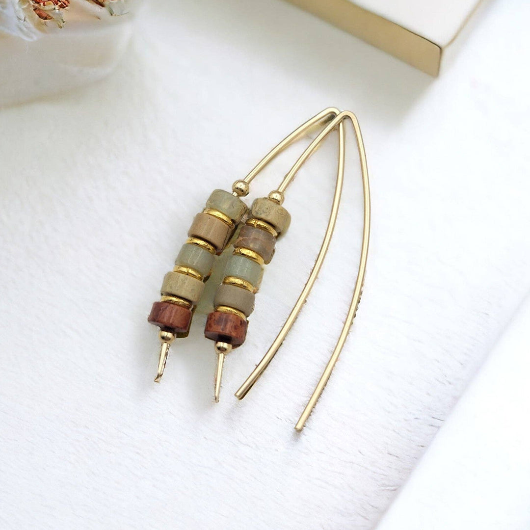 Gold Threader Earrings with Jasper