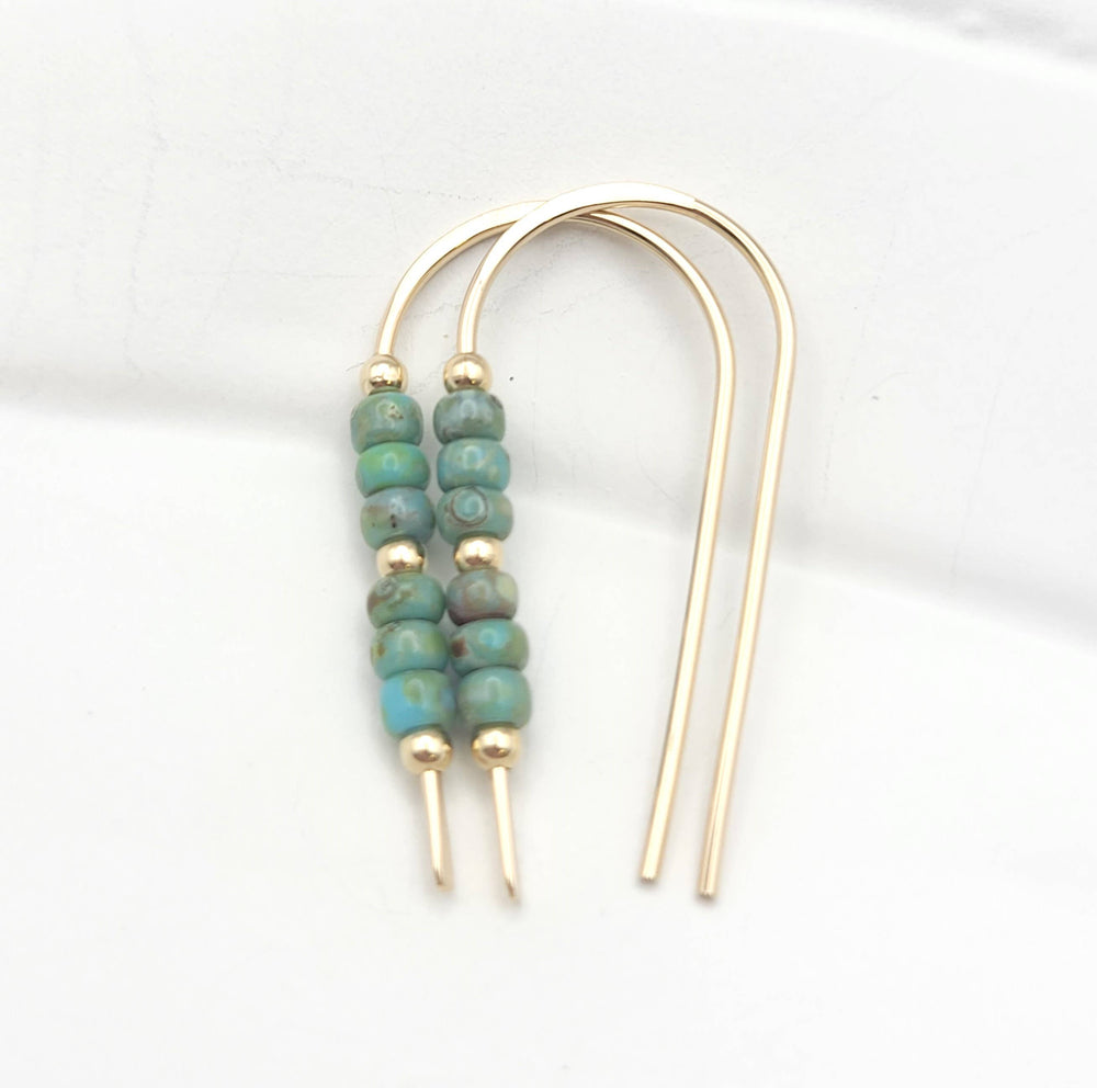 Gold & Turquoise Beaded Threader Earrings