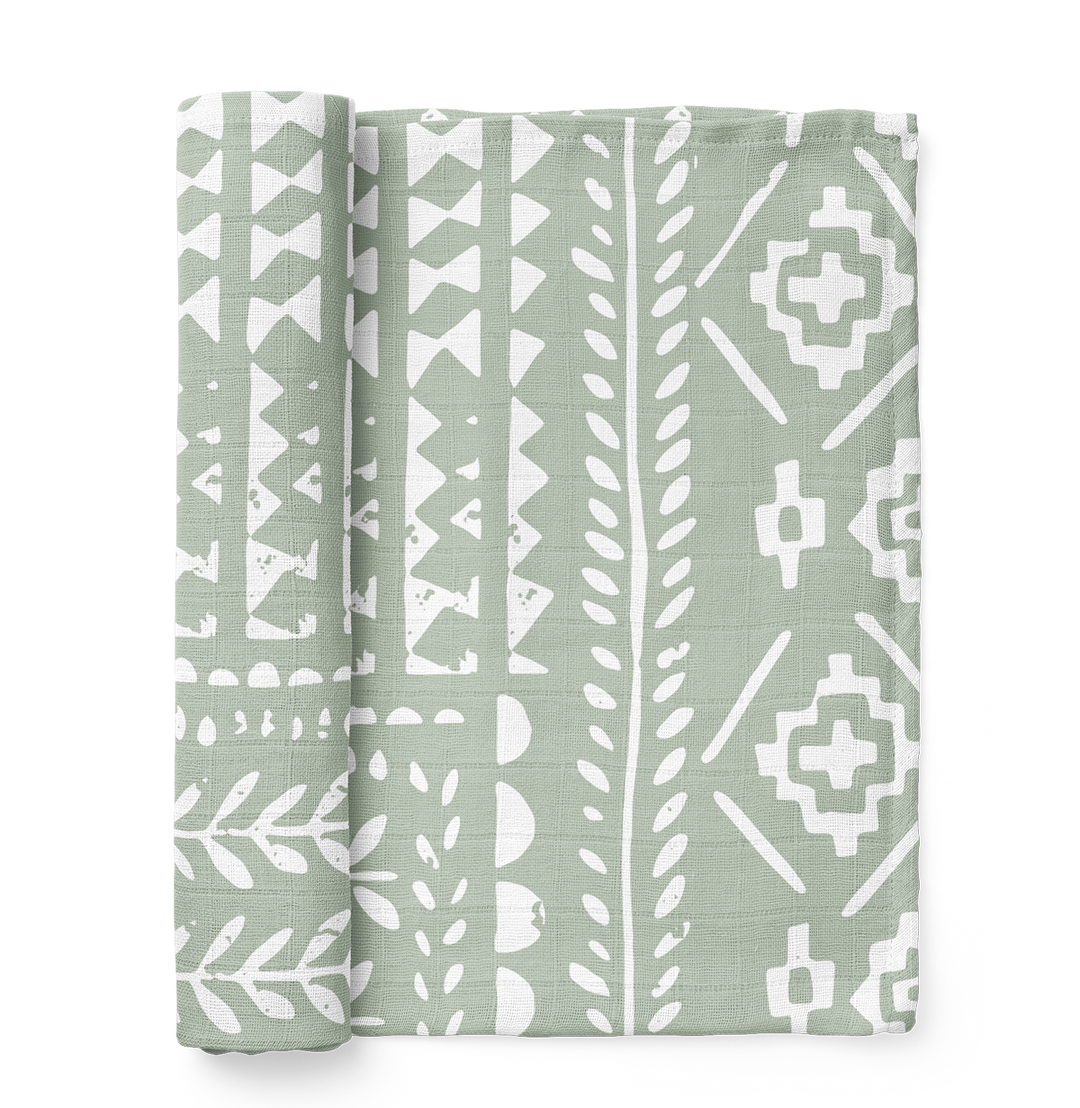 Green Spruce Tapestry Swaddle Baby Blanket