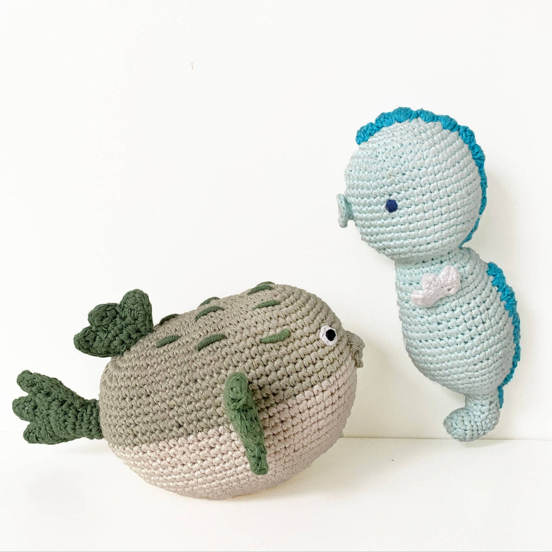 Handmade Pufferfish Rattle Beach Baby Toy