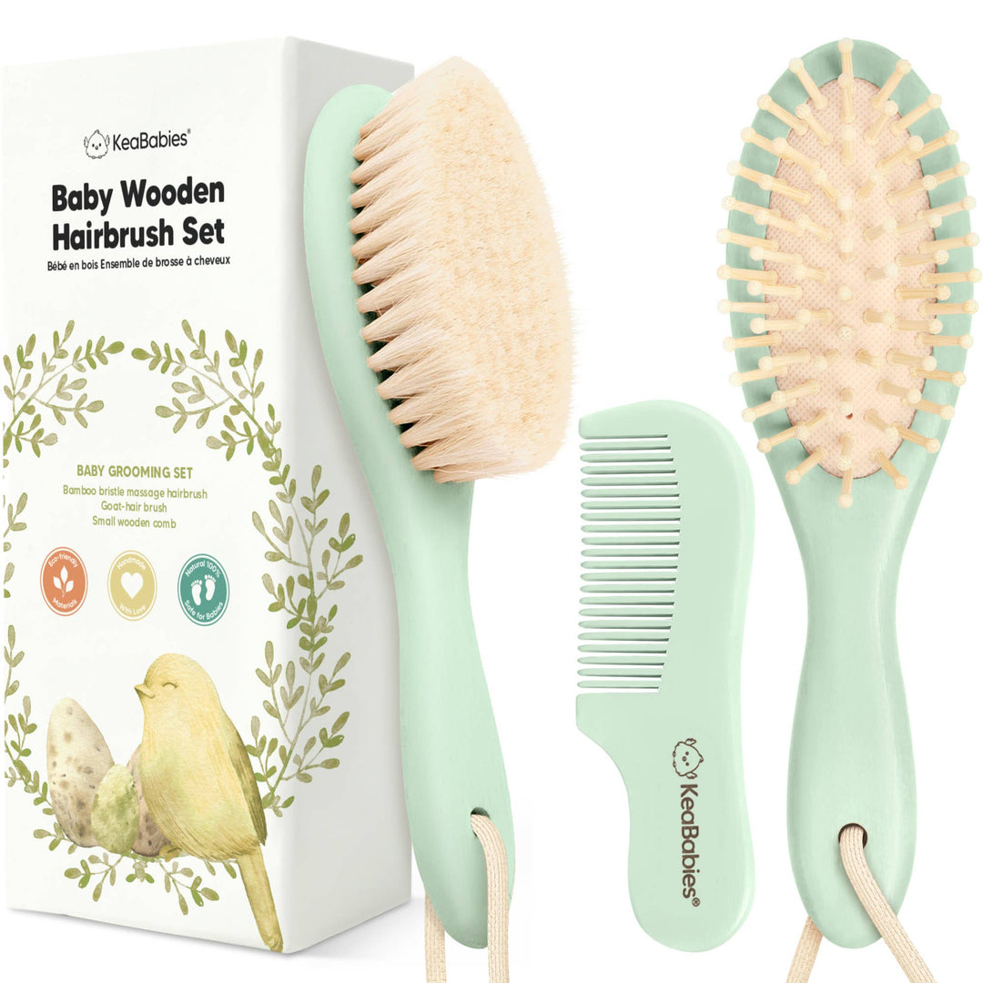 KeaBabies Baby Hair Brush and Comb Set - Sage