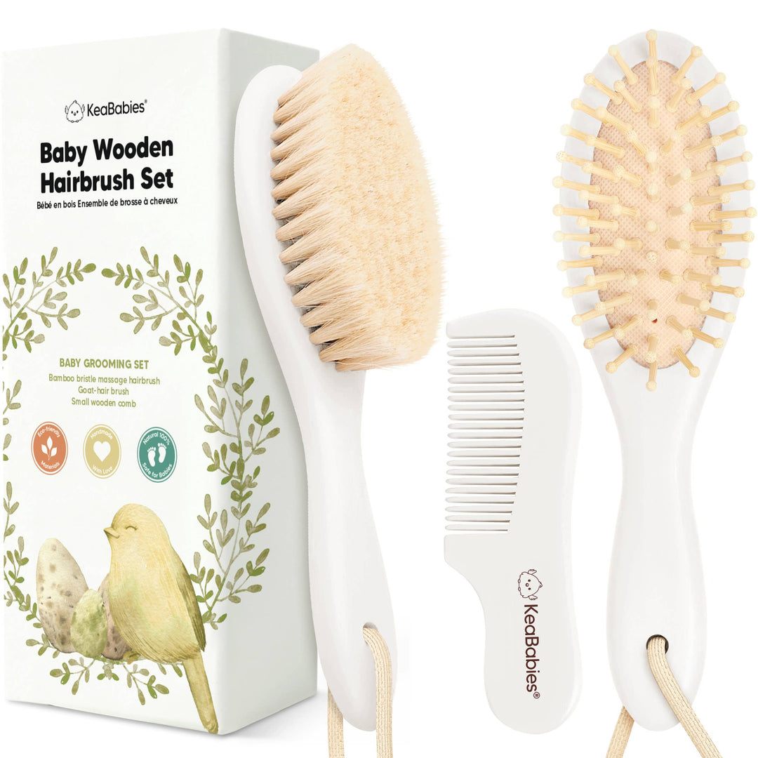 KeaBabies Baby Hair Brush and Comb Set - Vanilla