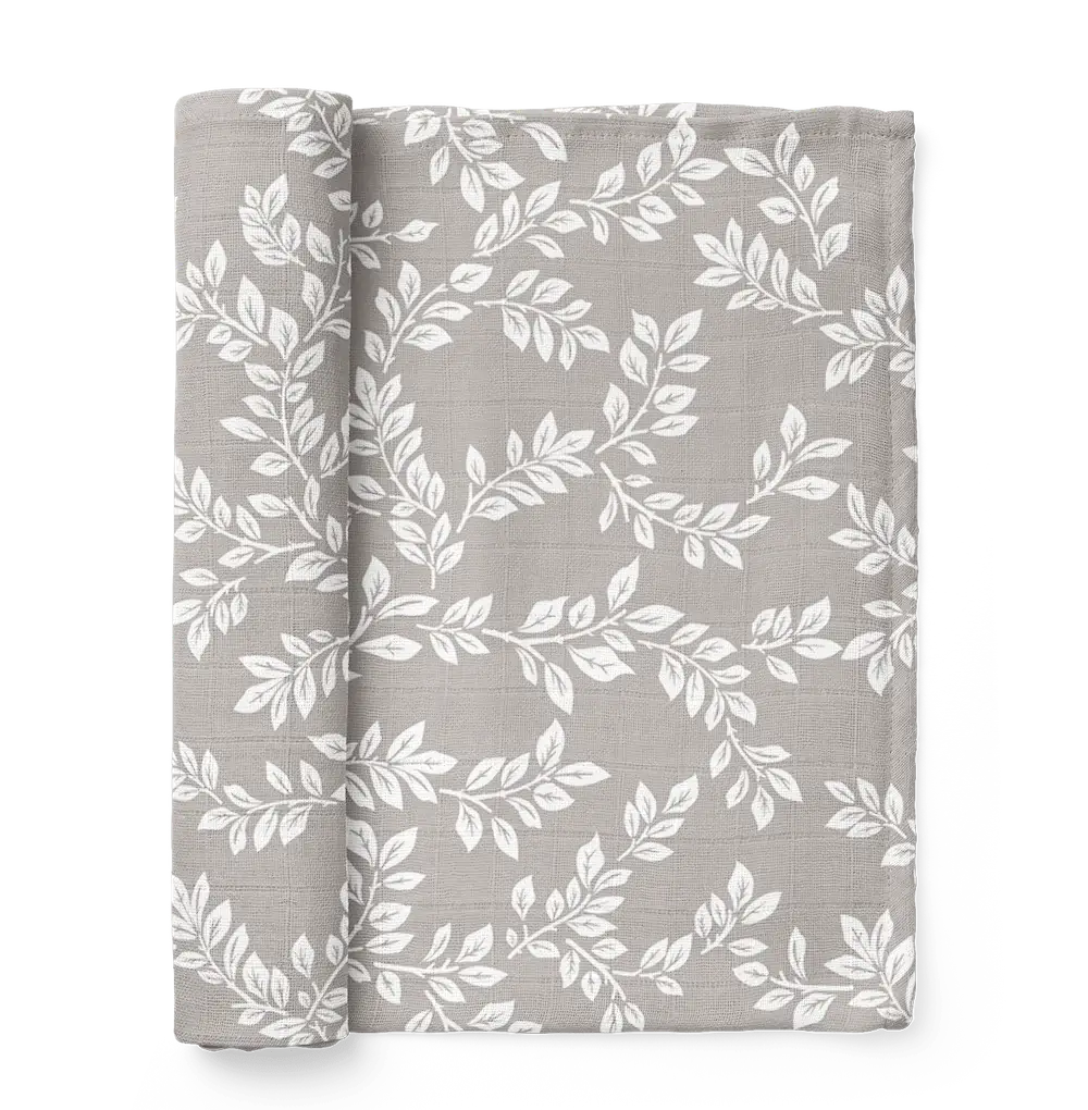 Leafy Sprig Gray Swaddle Baby Blanket