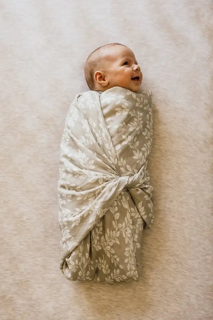 Leafy Sprig Gray Swaddle Baby Blanket