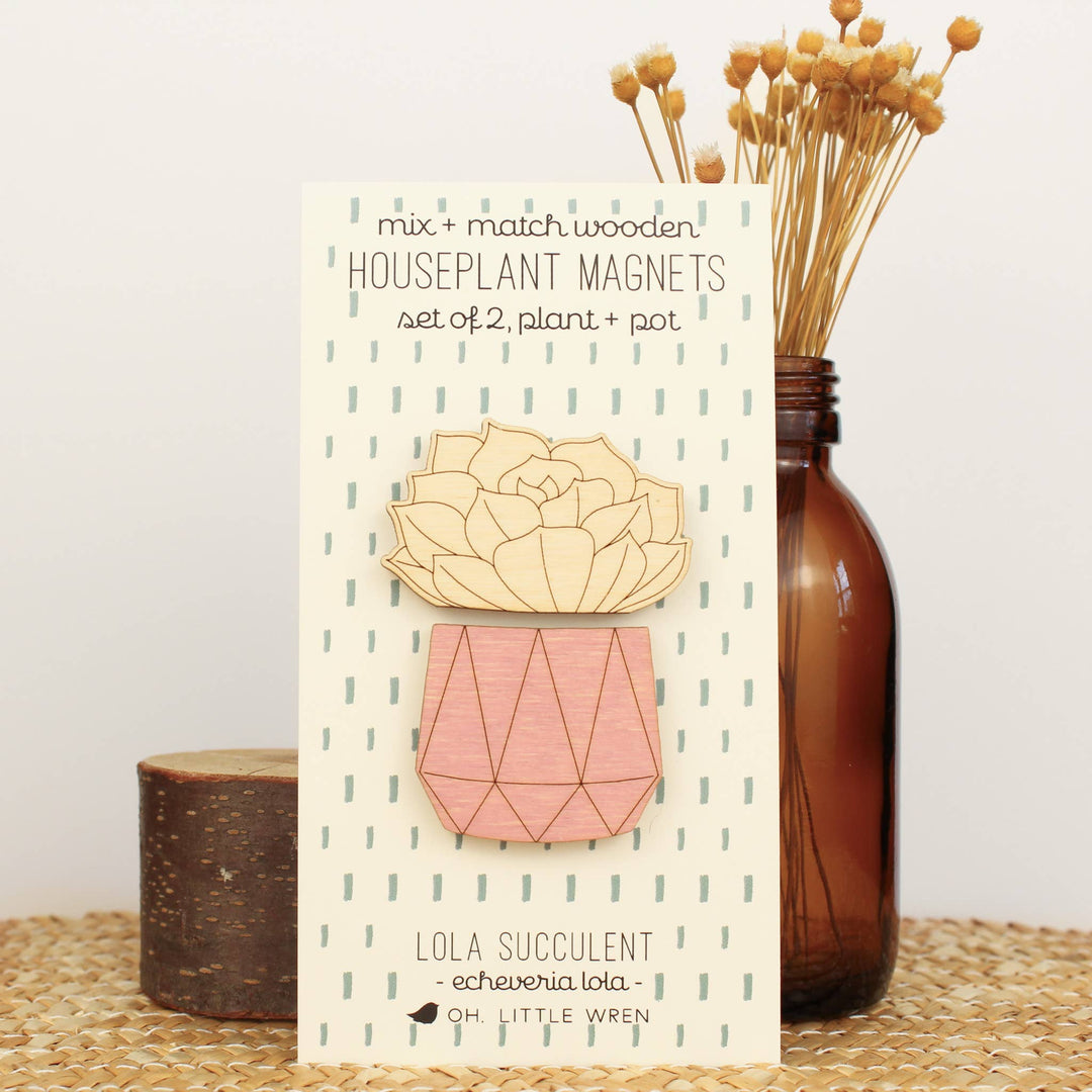 Lola Succulent Wood House Plant Magnets Plant Lover Gift