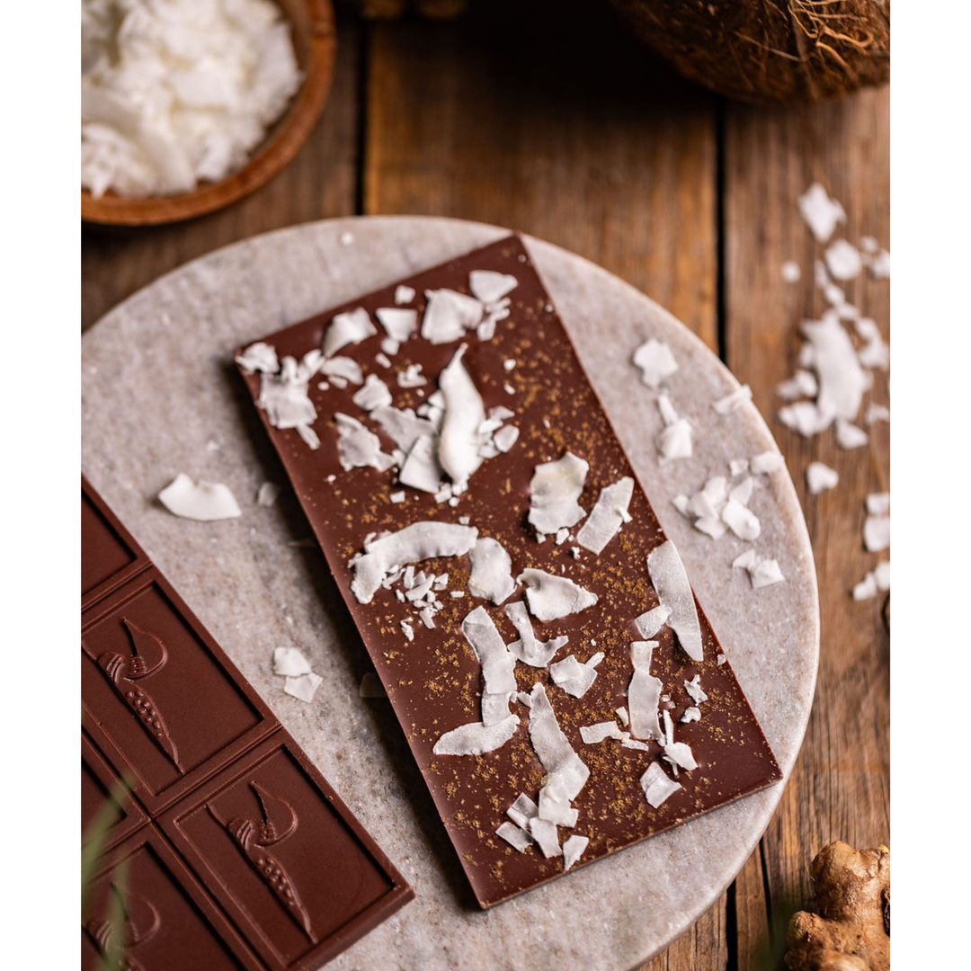 Milk Chocolate Bar with Coconut & Ginger from Loon Chocolate