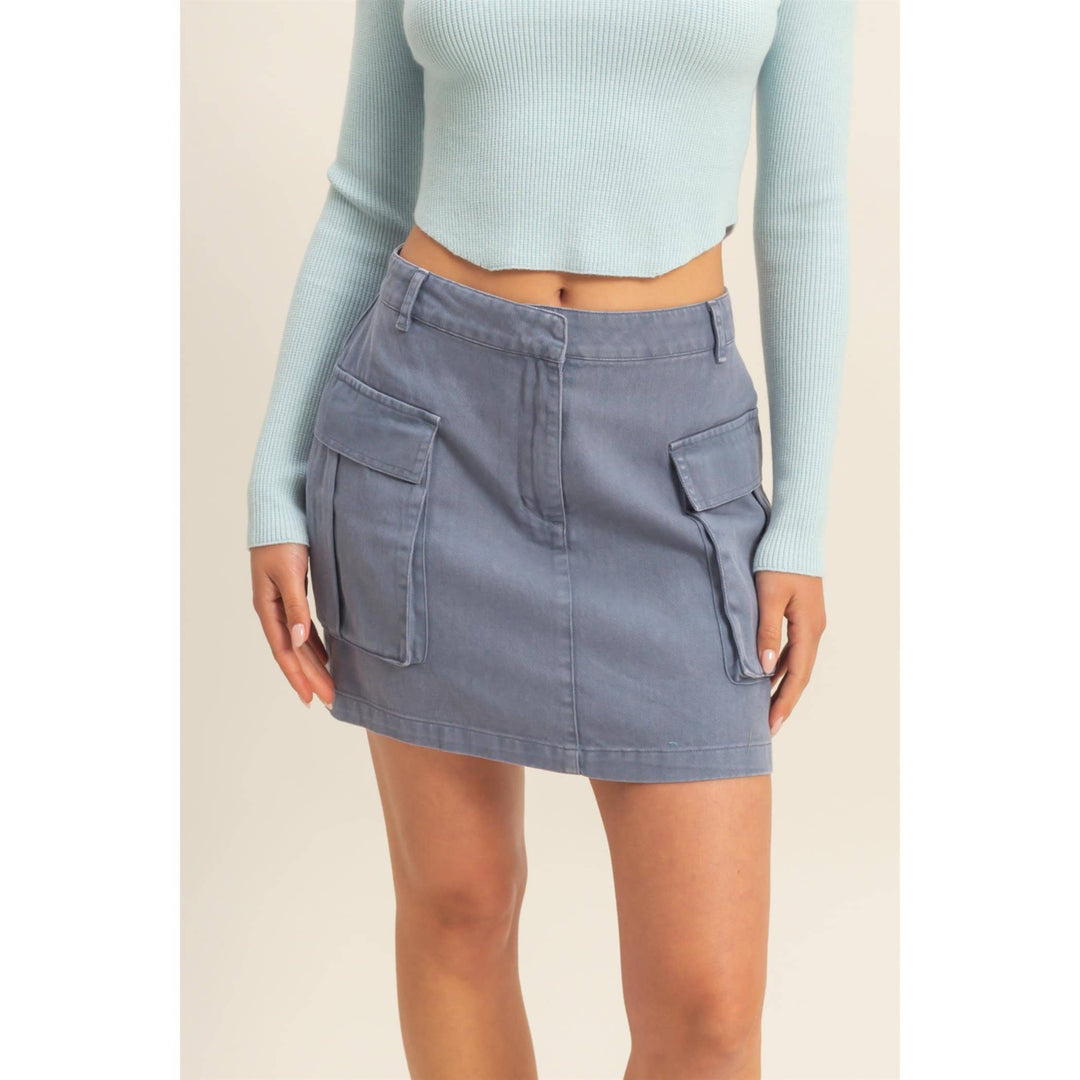 Mineral Washed Cargo Mini Skirt - Dusty Navy