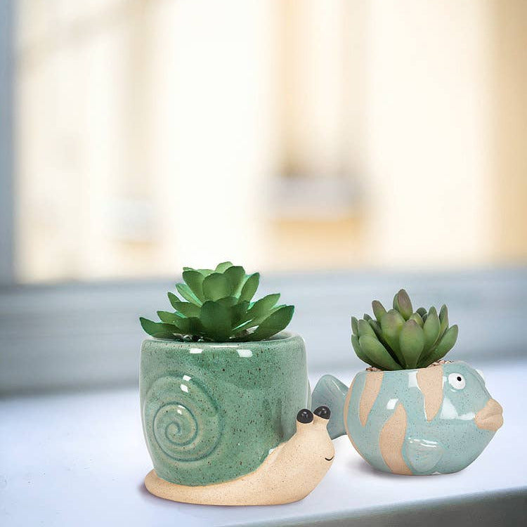 Mini Snail Planter Turquoise