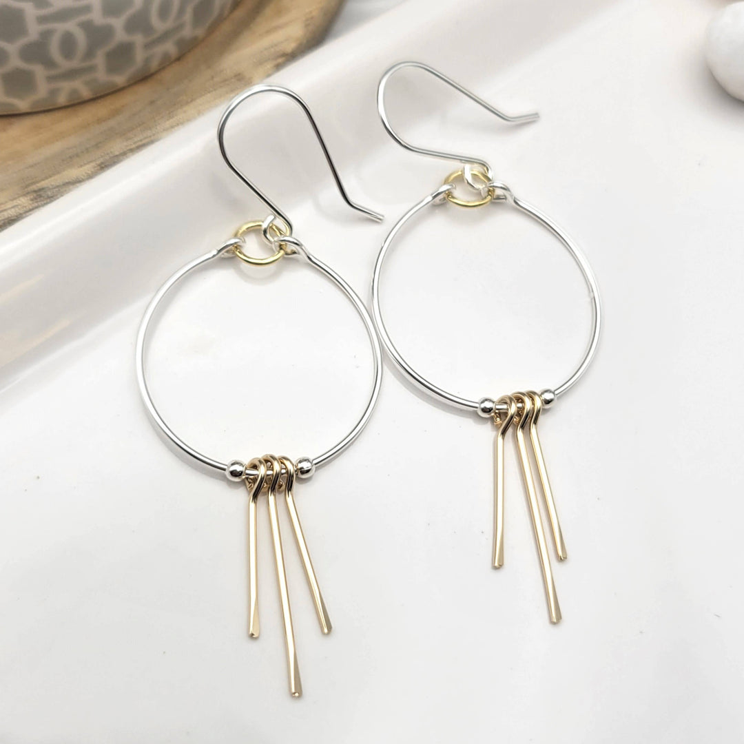 Mixed Metal Silver and Gold Fringe Hoops