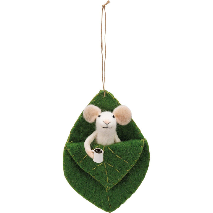 Mouse In Leaf Bed Ornament