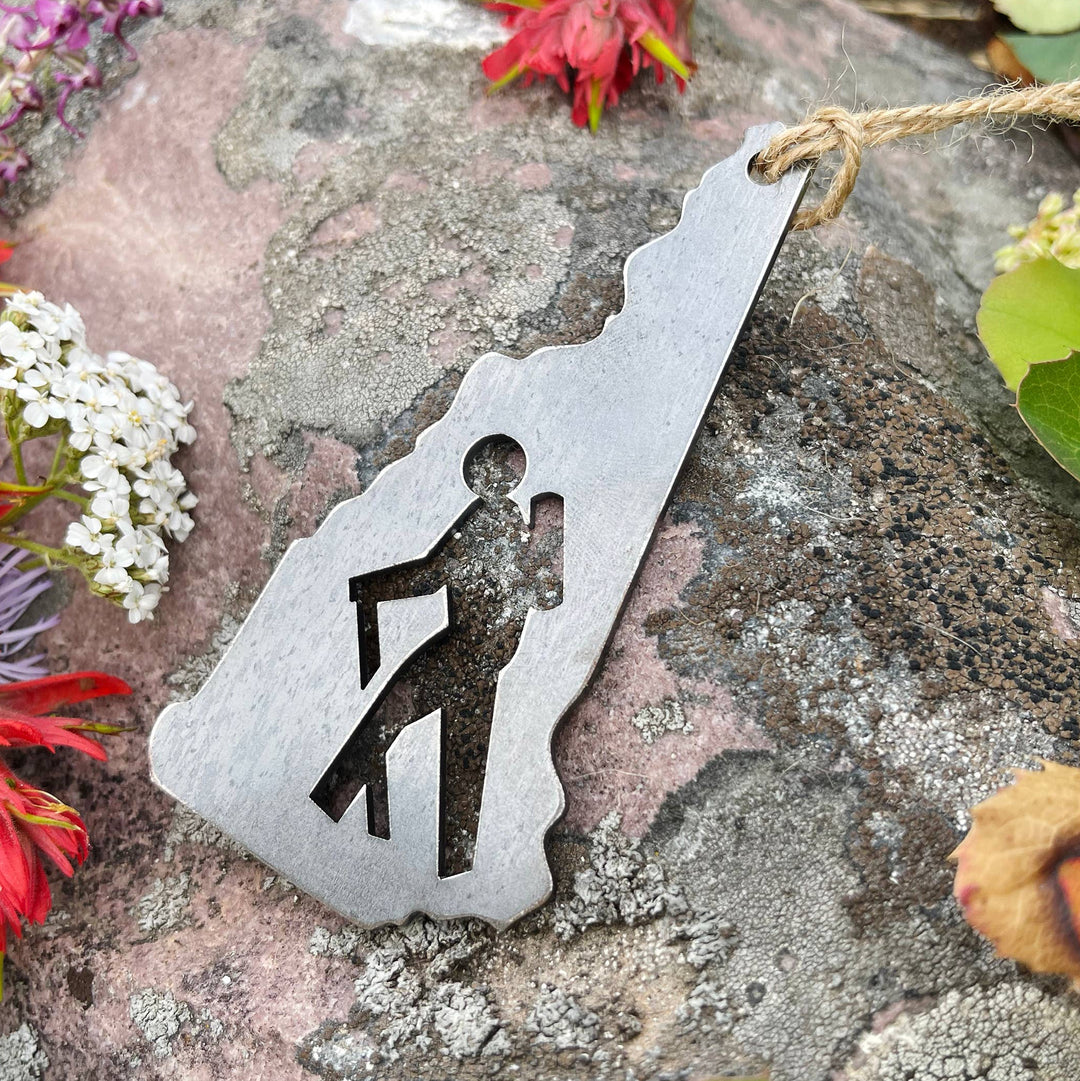 New Hampshire State Hiker Raw Steel Metal Ornament