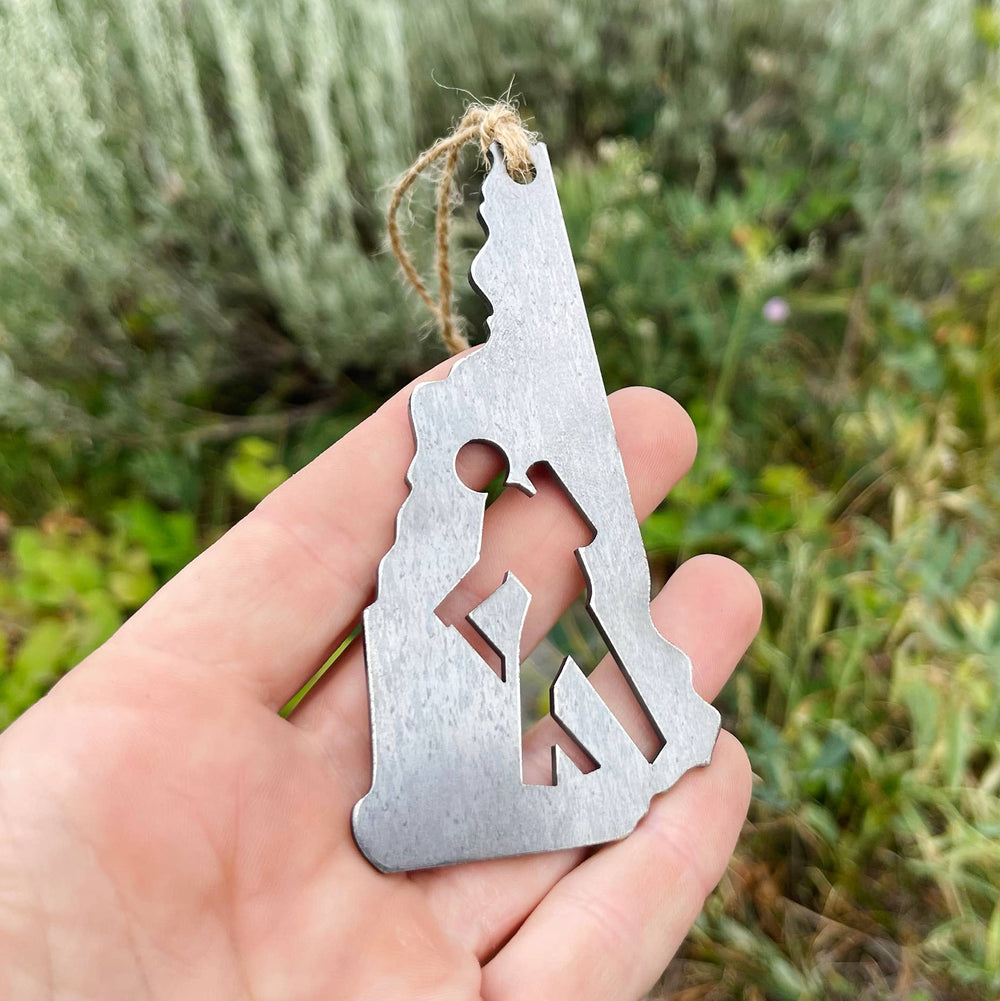 New Hampshire State Hiker Raw Steel Metal Ornament