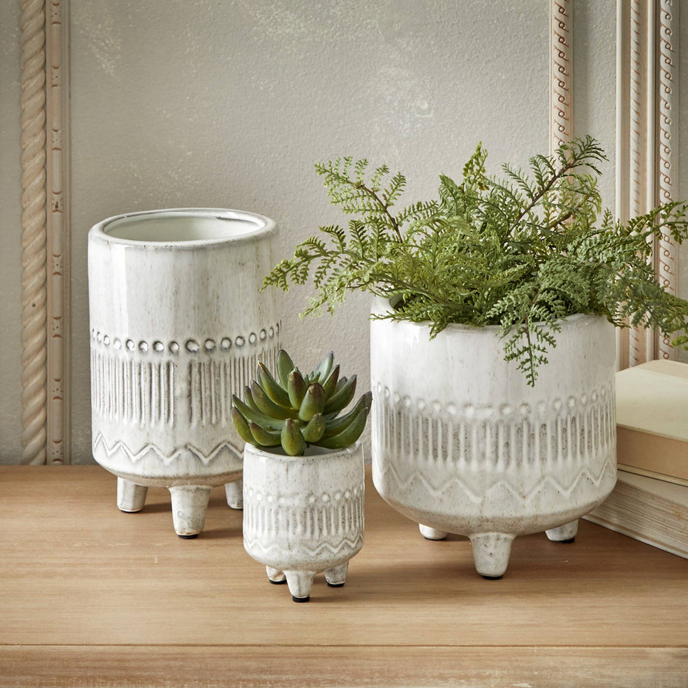 Olema Large Carved Planter home decor white