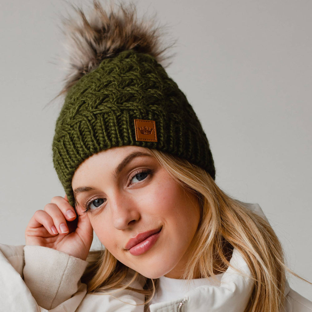 Olive Knit Pom Pom Hat
