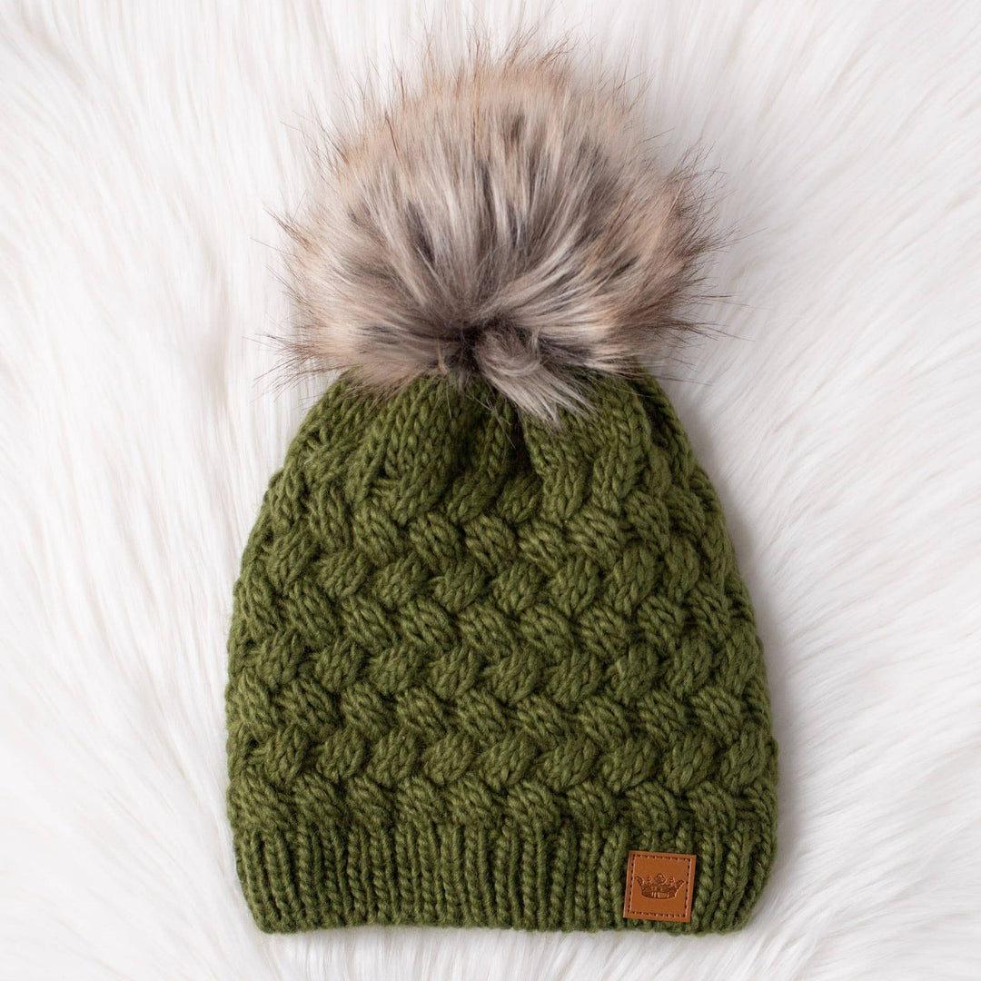 Olive Knit Pom Pom Hat