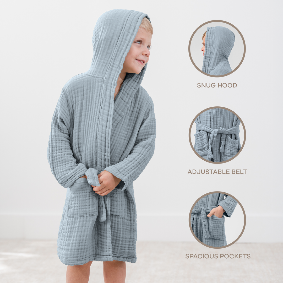 Pacific Blue Muslin Bath Robe for Kids by Comfy Cubs