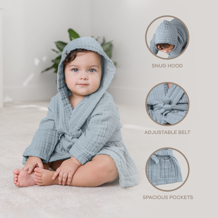 Pacific Blue Muslin Bath Robe for Kids by Comfy Cubs
