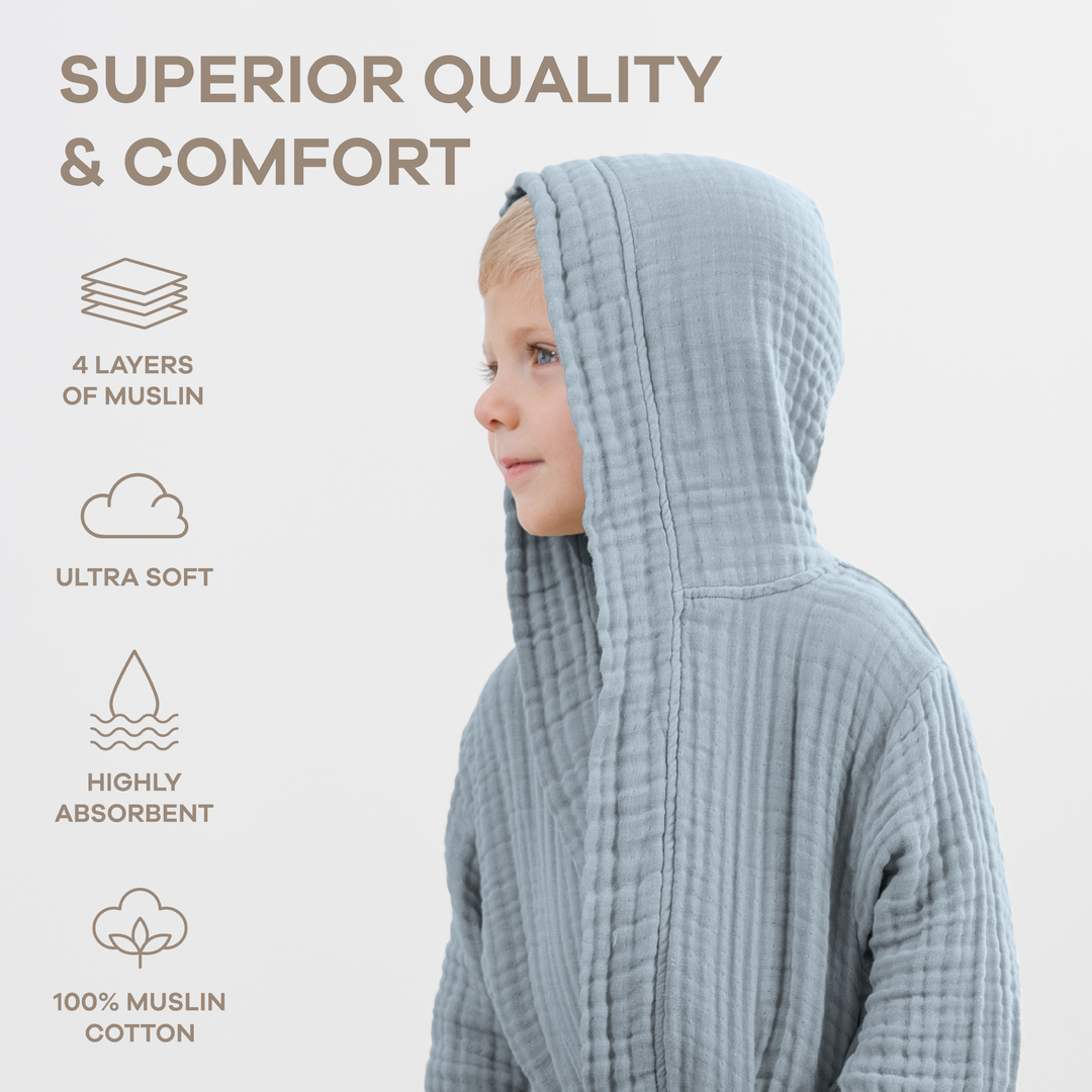 Pacific Blue Muslin Bath Robe for Kids by Comfy Cubs