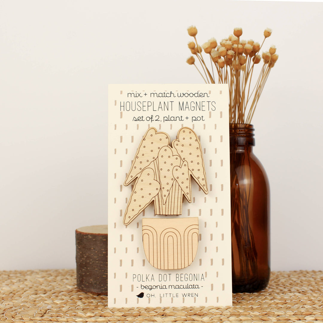 Polka Dot Begonia Wood House Plant Magnets Plant Lover Gift