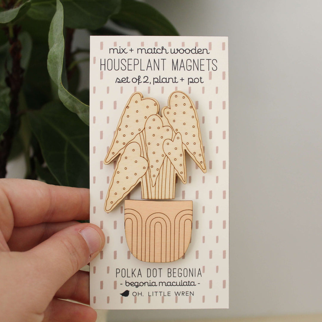 Polka Dot Begonia Wood House Plant Magnets Plant Lover Gift