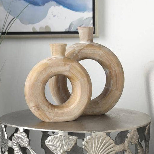 Raw Wood Circular Vase Set