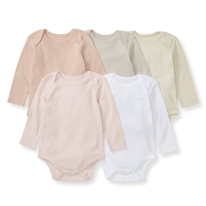 Set of 5 Solid Long Sleeve Bodysuits - Pink Sand
