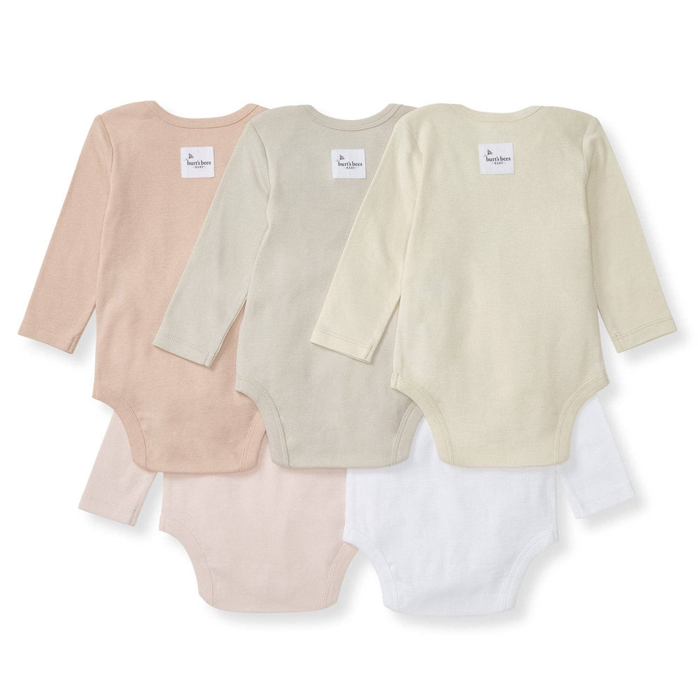 Set of 5 Solid Long Sleeve Bodysuits - Pink Sand