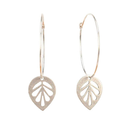 Silver Leaf Charm Hoop Earrings