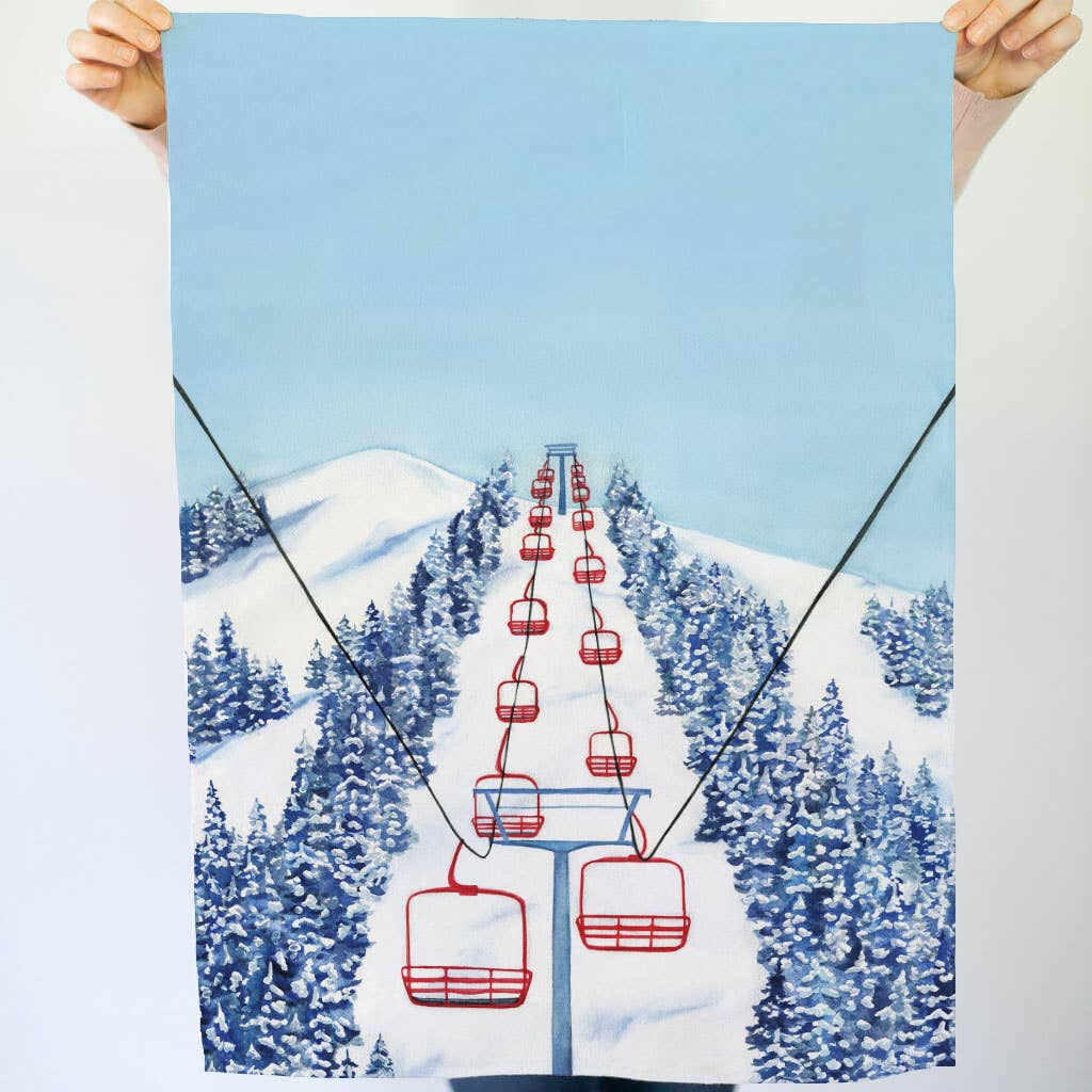 Ski Chairlift Tea Towel | Alpine Winter Holiday Kitchen