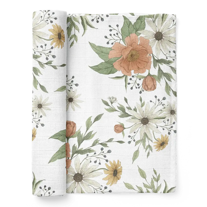 Spring Blossom White Swaddle baby blanket