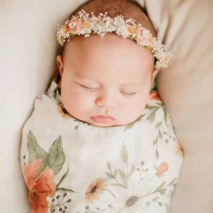 Spring Blossom White Swaddle baby blanket