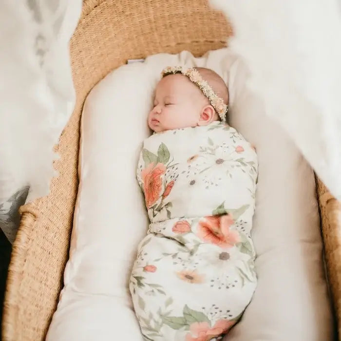 Spring Blossom White Swaddle baby blanket