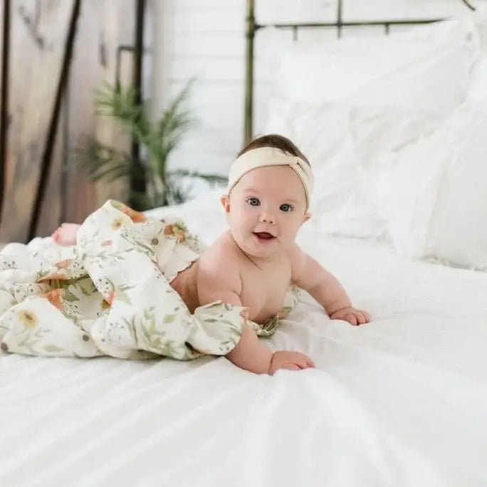 Spring Blossom White Swaddle baby blanket
