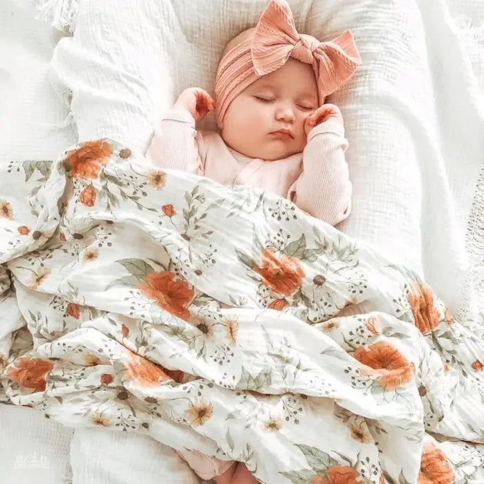 Spring Blossom White Swaddle baby blanket