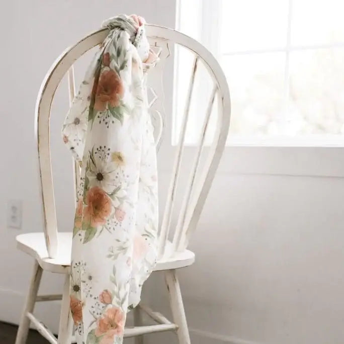 Spring Blossom White Swaddle baby blanket