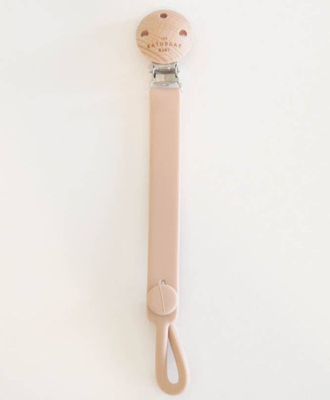 The Saturday Baby Teether Pacifier Clip sand