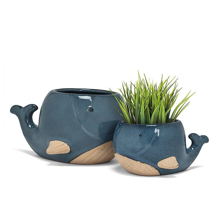 Tiny Blue Whale Planter home decor